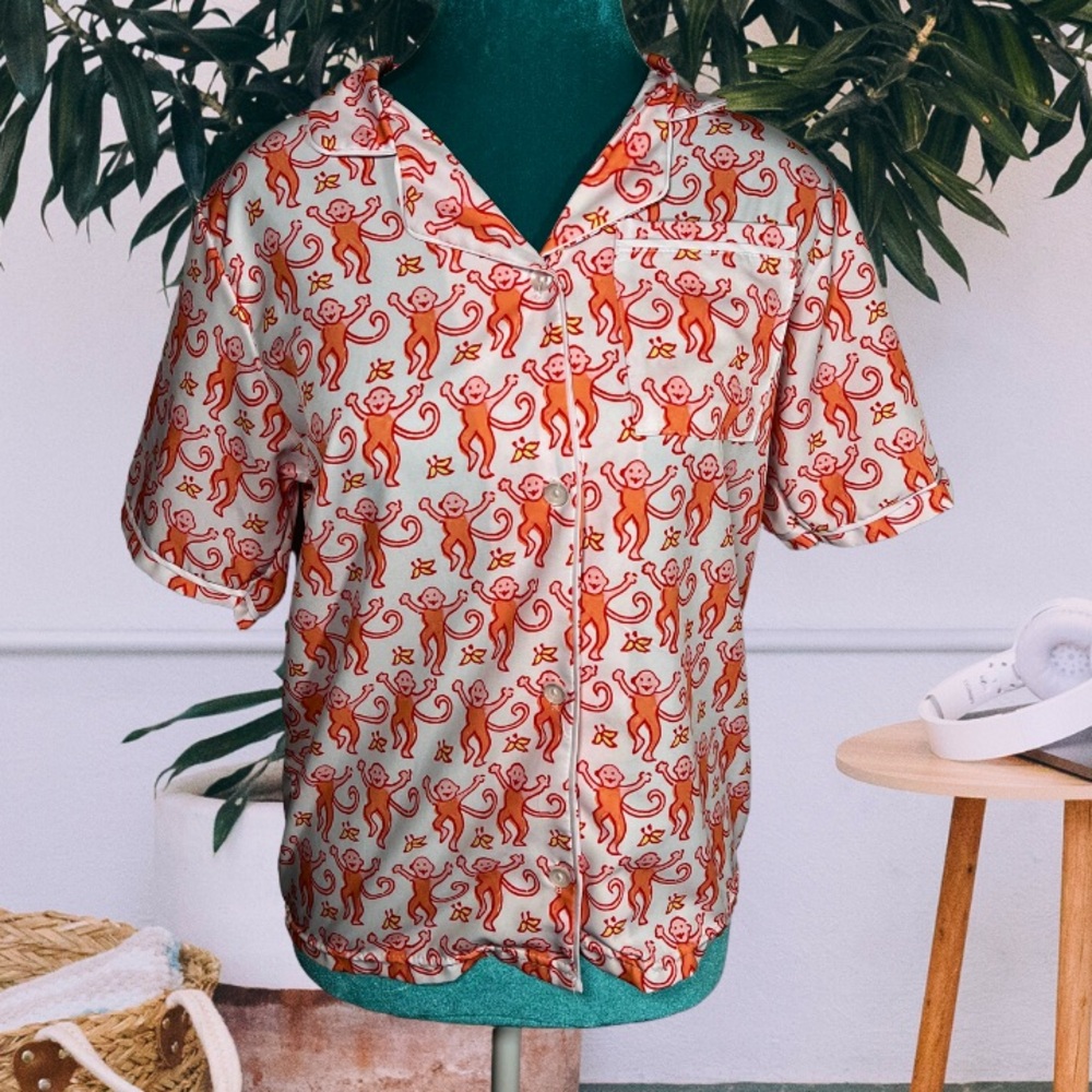 Orange Monkey Button Down Top